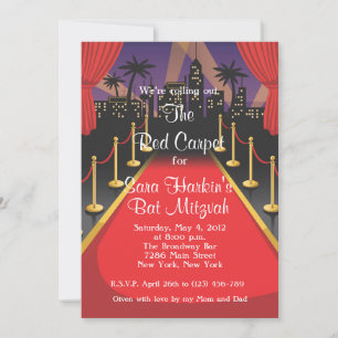 Red Carpet Hollywood Bat Mitzvah Birthday  Invite