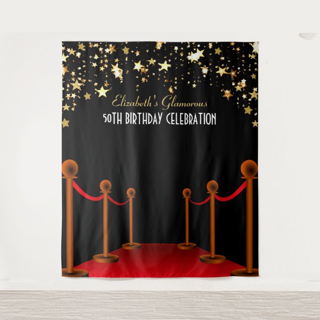 Red Carpet Hollywood Birthday Backdrop  Tapestry (Front)