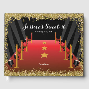 Red Carpet Hollywood Glitter Sweet 16 Guest Book