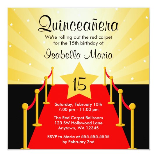 Red Carpet Hollywood Quinceanera Birthday Party Card