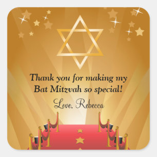 Red Carpet Hollywood Star Bat Mitzvah Favours Square Sticker