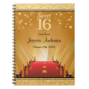 Red Carpet Hollywood Star Gold Sweet 16 Guest Book