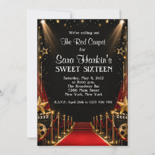 Red Carpet Hollywood Sweet 16 Birthday  Invitation