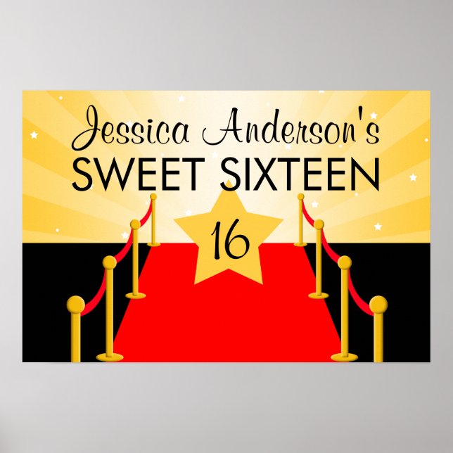 Red Carpet Hollywood Sweet 16 Birthday Party Poster (Front)