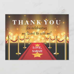 Red Carpet Hollywood Sweet 16 Thank You Note Card