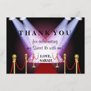 Red Carpet Hollywood Sweet 16 Thank You Note Card