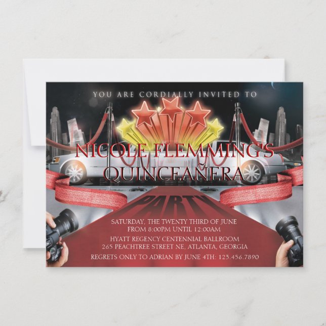 Red Carpet Quinceañera Invitation (Front)