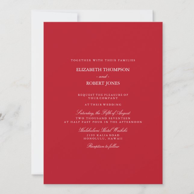 Red Carpet Solid Colour Trend Invitation (Front)