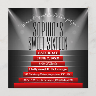 Red Carpet Sweet Sixteen Birthday Party Invitation