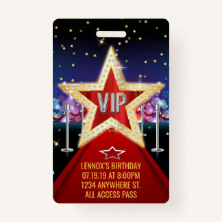 Red Carpet VIP Pass Birthday Badge Invitation