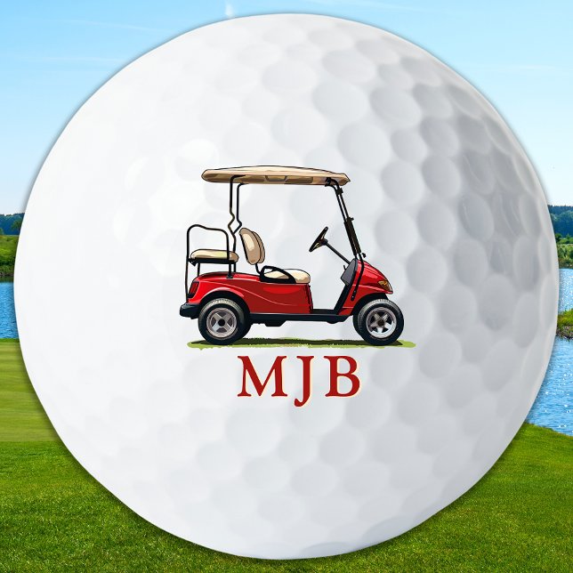 Red Cart Golfer Personalized 3 Initial Monogram Golf Balls (Creator Uploaded)