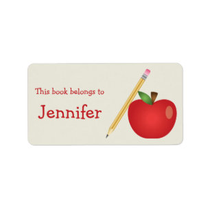 Red Cartoon Apple And Yellow Pencil & Custom Name Label