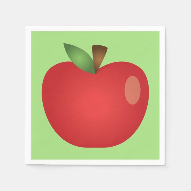 Red Cartoon Apple On Green Napkin (Front)