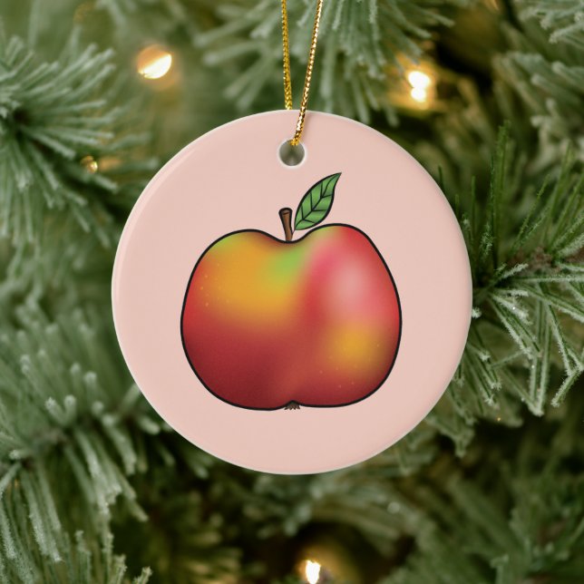 Red Cartoon Apple On Pink Ceramic Ornament (Tree)