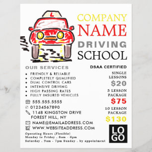 Red Cartoon Car, Driving School, Instructor Advert Flyer