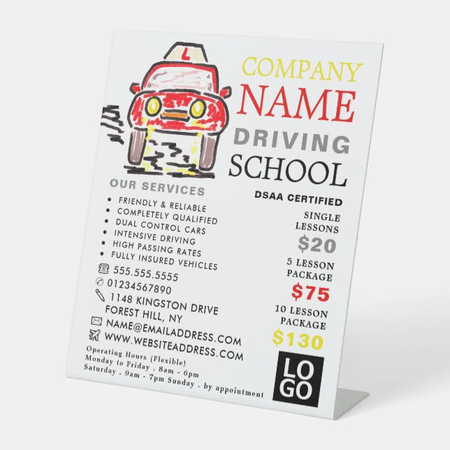 Red Cartoon Car, Driving School, Instructor Advert Pedestal Sign (Front)