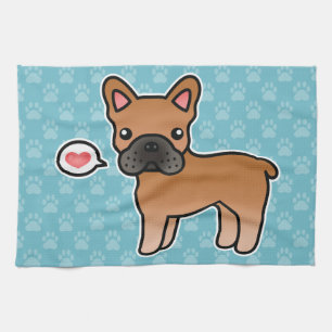 Red Cartoon French Bulldog Love Kitchen Towel