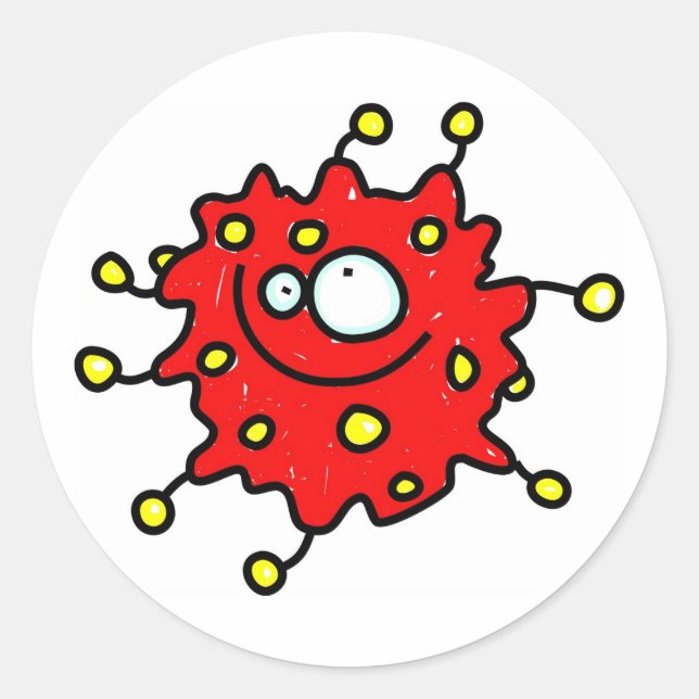 Red Cartoon Germ Classic Round Sticker (Front)