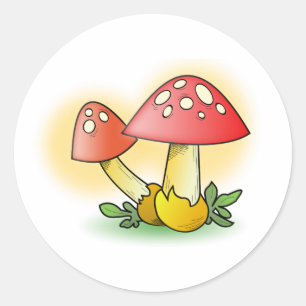 Red Cartoon Mushroom with White Spots Classic Round Sticker