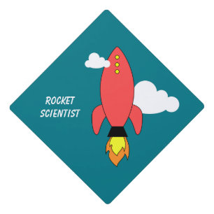 Red cartoon rocket graduation cap topper