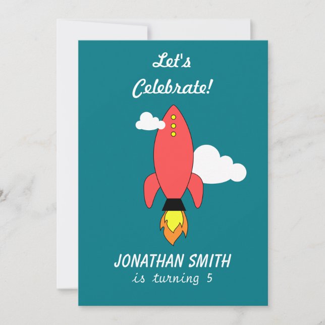 Red cartoon rocket invitation (Front)