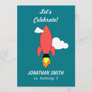 Red cartoon rocket invitation