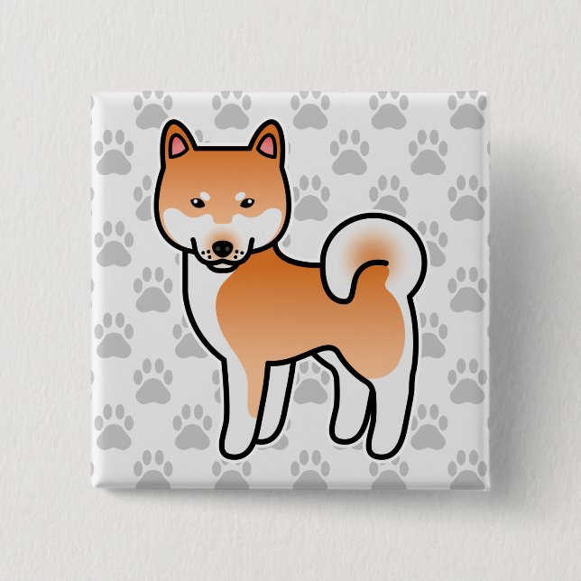 Red Cartoon Shiba Inu 2 Inch Square Button (Front)