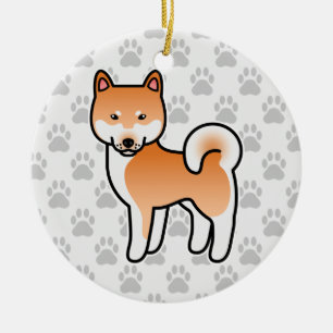 Red Cartoon Shiba Inu Ceramic Ornament
