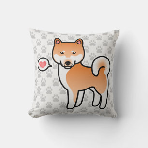 Red Cartoon Shiba Inu Love Throw Pillow