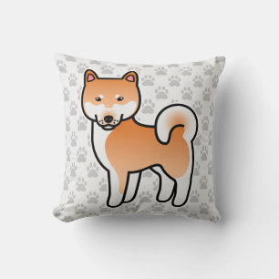 Red Cartoon Shiba Inu Throw Pillow