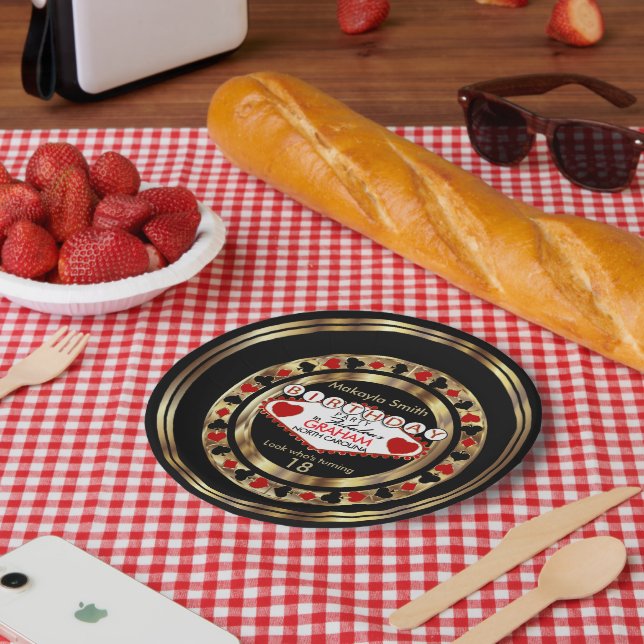 Red Casino Poker Chip Birthday Party Paper Plate (Picnic)