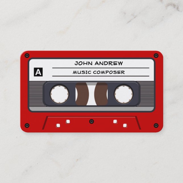 Red Cassette (Personalize Text) Business Card (Front)