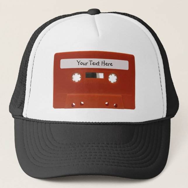 Red Cassette Tape Customizable Hat (Front)