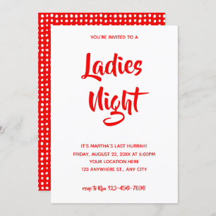 Red Casual Script Ladies Night Bridal Shower Invitation
