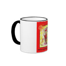 "RED CAT AND PURPLE TULIPS" 11 oz. COFFEE MUG