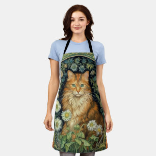 Red cat in the garden art nouveau apron