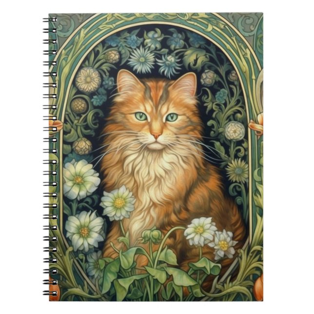 Red cat in the garden art nouveau notebook (Front)
