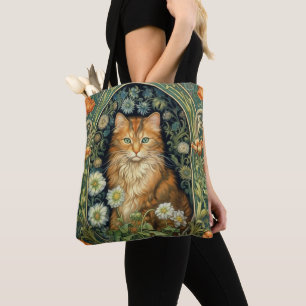 Red cat in the garden art nouveau  tote bag
