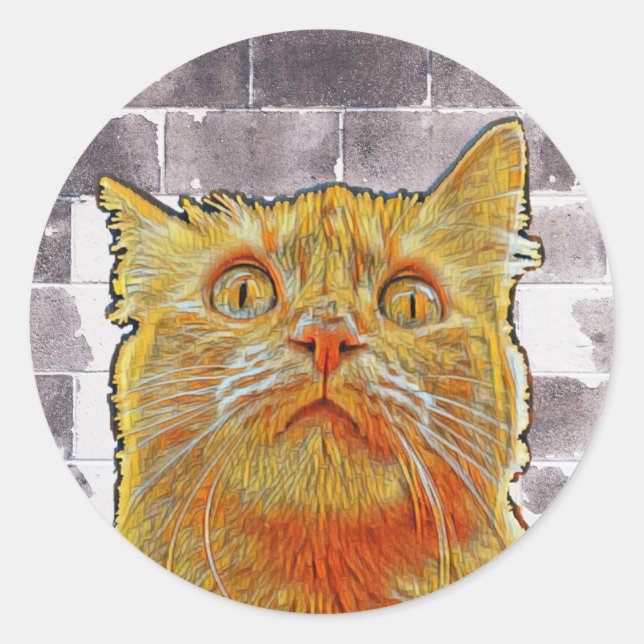 Red Cat in Trouble. Classic Round Sticker (Front)