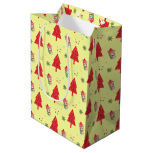 Red cat Santa Xmas tree Seamless pattern Medium Gift Bag