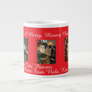 Red Cats Christmas, Image And Text, Customize, Large Coffee Mug