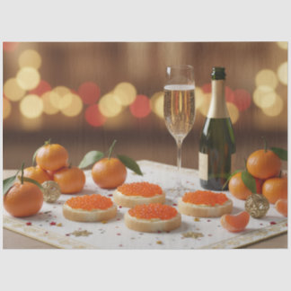 Red Caviar, Champagne, Tangerines, Festive Dinner Tissue Paper