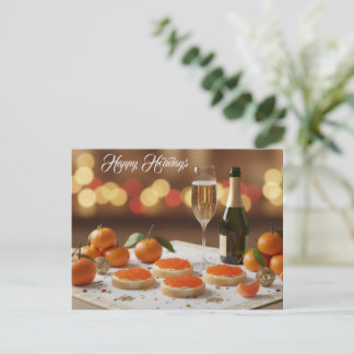 Red Caviar, Tangerines, Champagne Custom Name Holiday Postcard