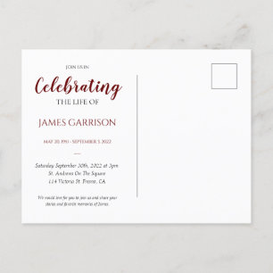 Red Celebration of Life With Photo Memorial Postcard