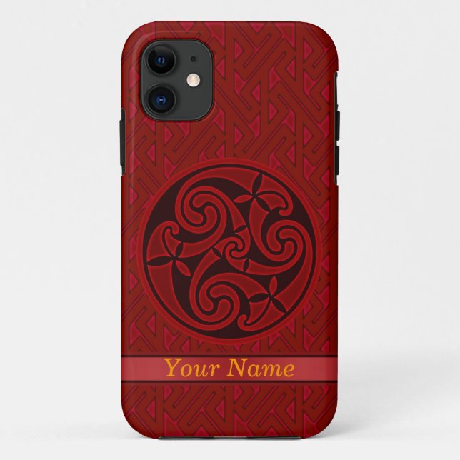 Red Celtic Art Spiral Design on a Key Pattern iPod Case-Mate iPhone Case (Back)