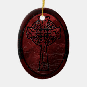 Red Celtic Cross Ceramic Ornament