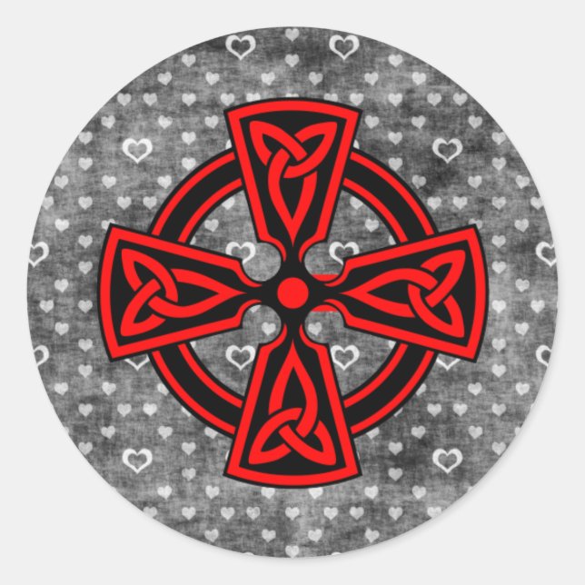 Red Celtic Cross Distressed Background Classic Round Sticker (Front)