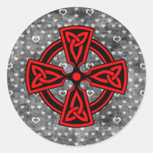 Red Celtic Cross Distressed Background Classic Round Sticker