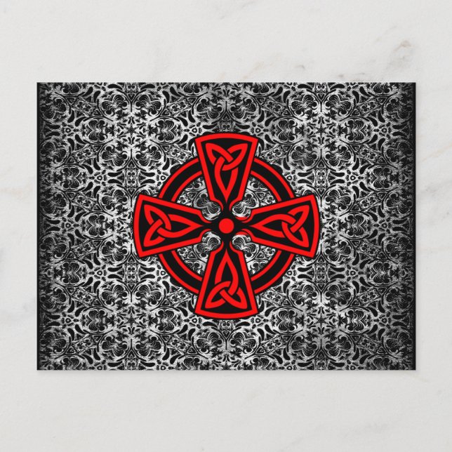 Red Celtic Cross Distressed Postcard (Front)