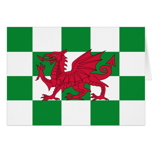 Red Celtic Dragon Flag Chequered Mystical Creature (Front Horizontal)